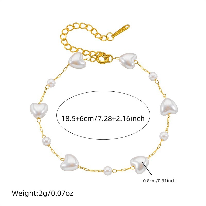 Cross-border fashion, elegant retro versatile pearl heart chain stainless steel accessory bracelet and necklace set