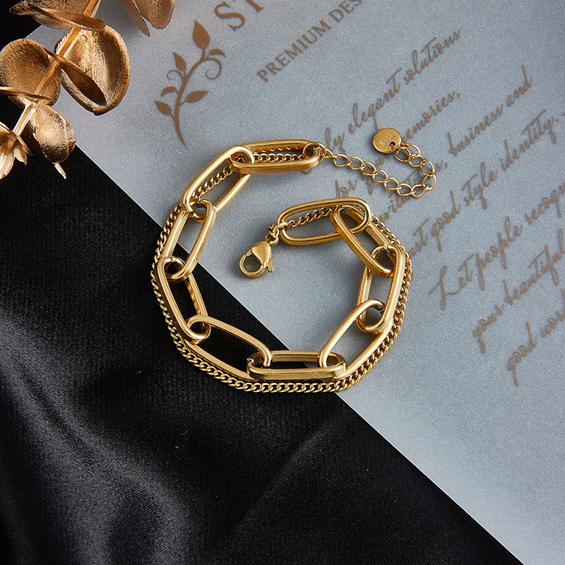 European and American fashion niche design metal retro minimalist versatile double-layer chain titanium steel jewelry bracelet