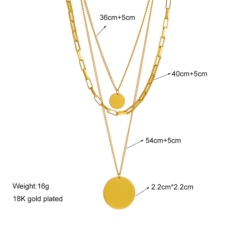 European and American cross-border fashion versatile temperament minimalist high-end cool style titanium steel multi-layer round pendant chain necklace