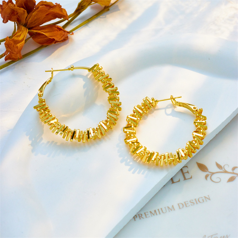 European and American niche designs, individualistic, trendy, high-end, minimalist style, irregular geometric circles, exaggerated large hoop earrings