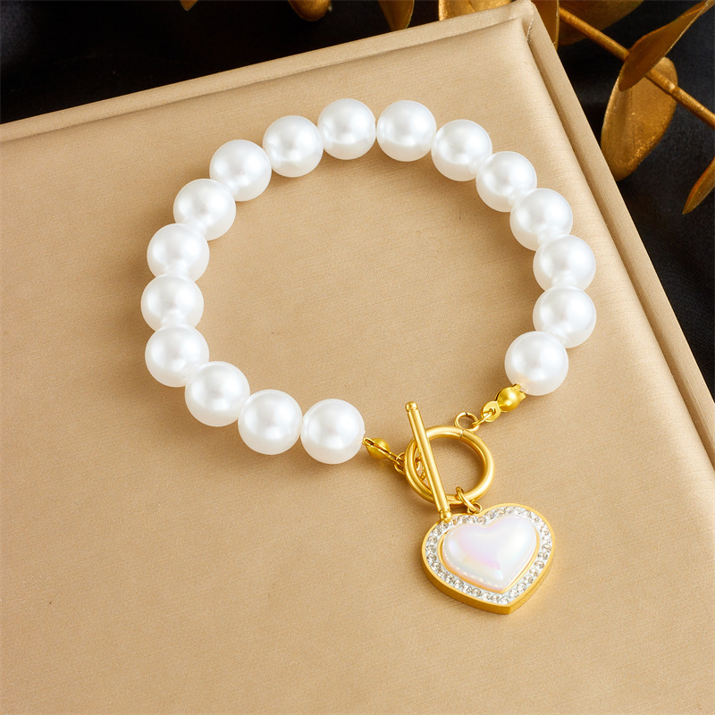French vintage design pearl chain gold-plated OT clasp stainless steel scallop starfish pendant bracelet and necklace set