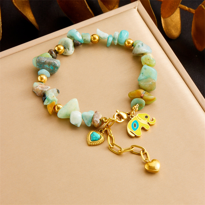 New Chinese Style Colorful Natural Stone Beaded Bracelet, Turquoise Heart Crown, Epoxy Resin Elephant Star Bracelet, Autumn/Winter New Arrival