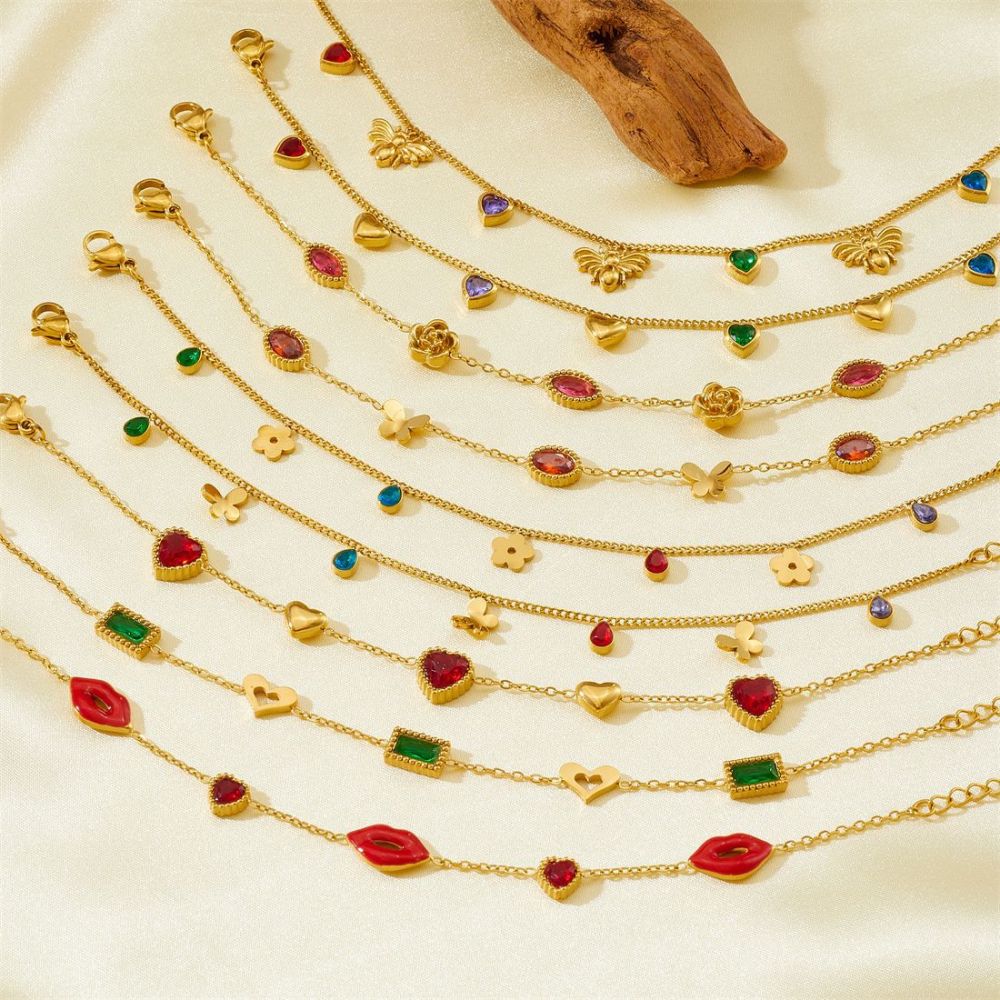 New cross-border minimalist and exquisite thin chain stainless steel bracelet with dripping lip, fruit, flower, and rhinestone accessories.