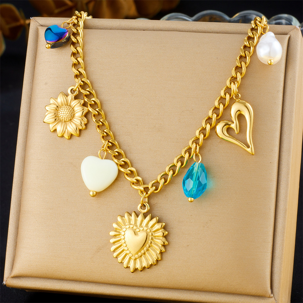 New cross-border fashion retro multi-element heart bow seashell cherry cross eye chain necklace
