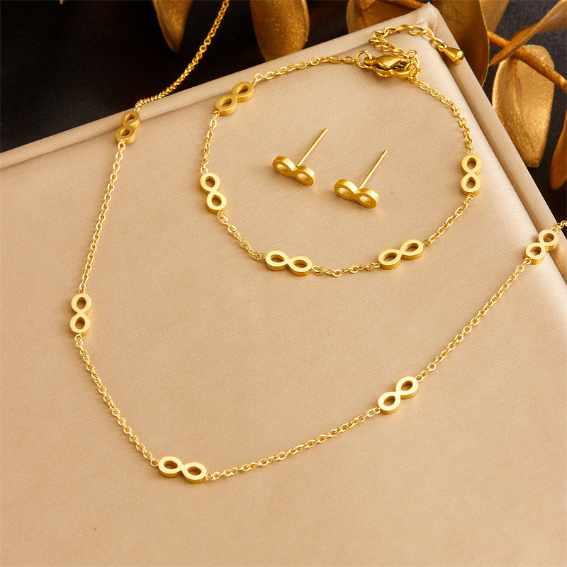 Cross-border fashion Korean style minimalist gold-plated stainless steel chain figure 8 accessory necklace earring bracelet set