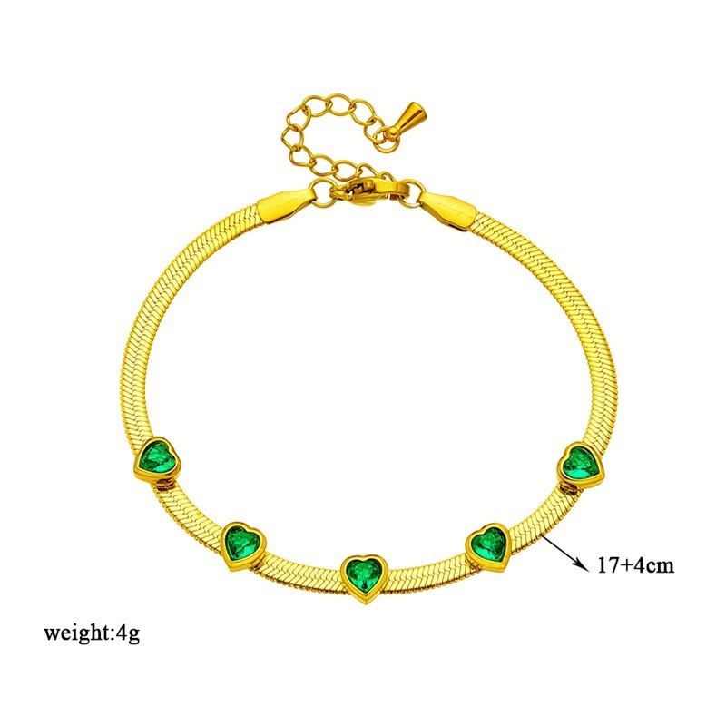 European and American minimalist light luxury niche high-end best friend bracelet emerald heart zircon accessories snake bone necklace set