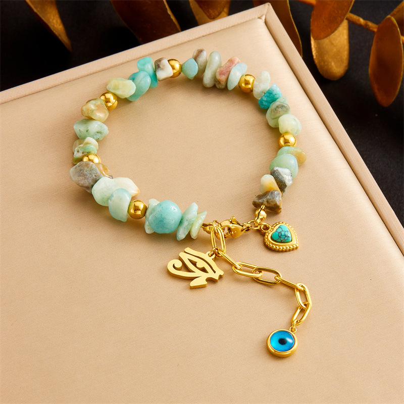 New Chinese Style Colorful Natural Stone Beaded Bracelet, Turquoise Heart Crown, Epoxy Resin Elephant Star Bracelet, Autumn/Winter New Arrival