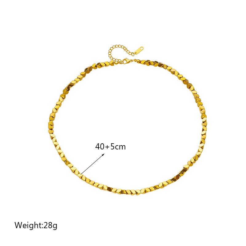 European and American cross-border niche design minimalist gold titanium steel faceted geometric beaded hand-woven chain necklace