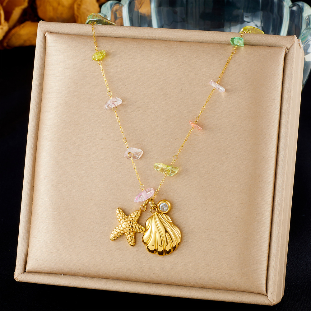 Cross-border fashion ocean series accessories pendant gold-plated stainless steel starfish shell multi-element dripping butterfly necklace