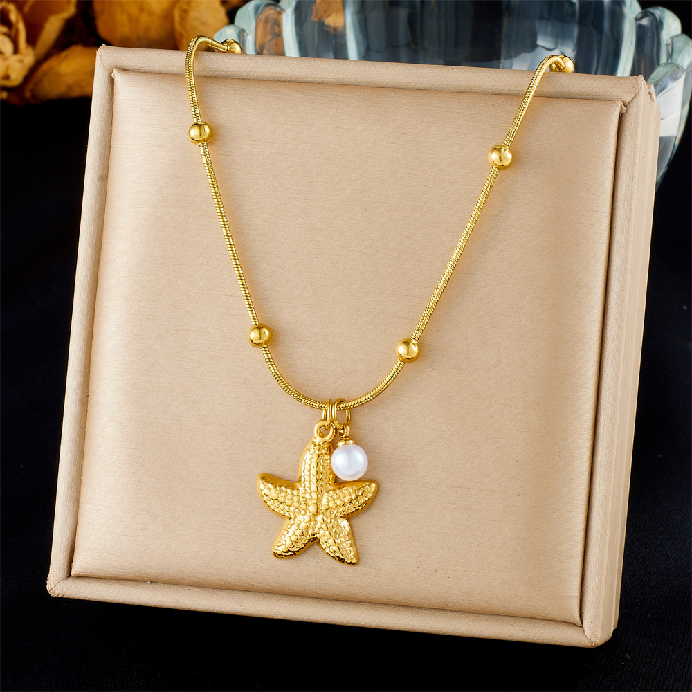 Cross-border fashion ocean series accessories pendant gold-plated stainless steel starfish shell multi-element dripping butterfly necklace