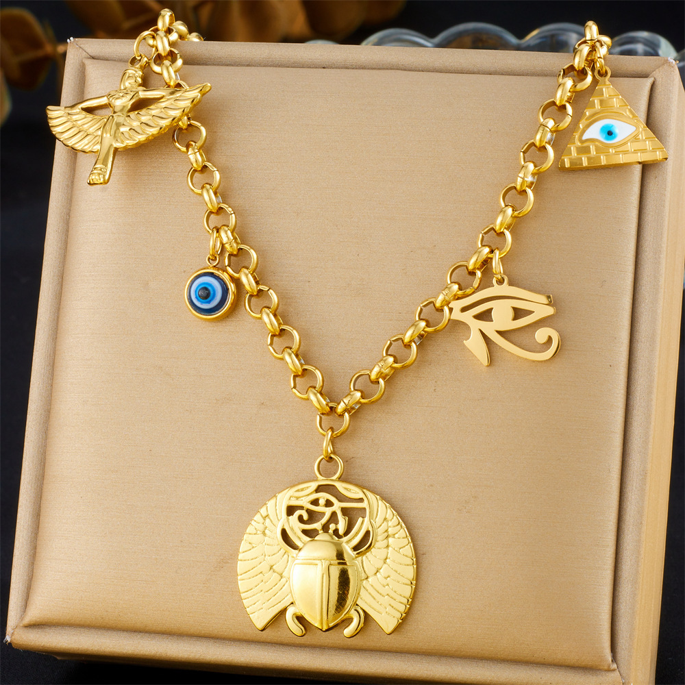 New cross-border fashion retro multi-element heart bow seashell cherry cross eye chain necklace