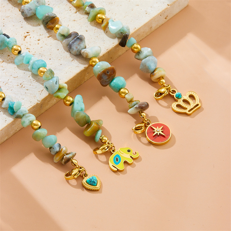 New Chinese Style Colorful Natural Stone Beaded Bracelet, Turquoise Heart Crown, Epoxy Resin Elephant Star Bracelet, Autumn/Winter New Arrival
