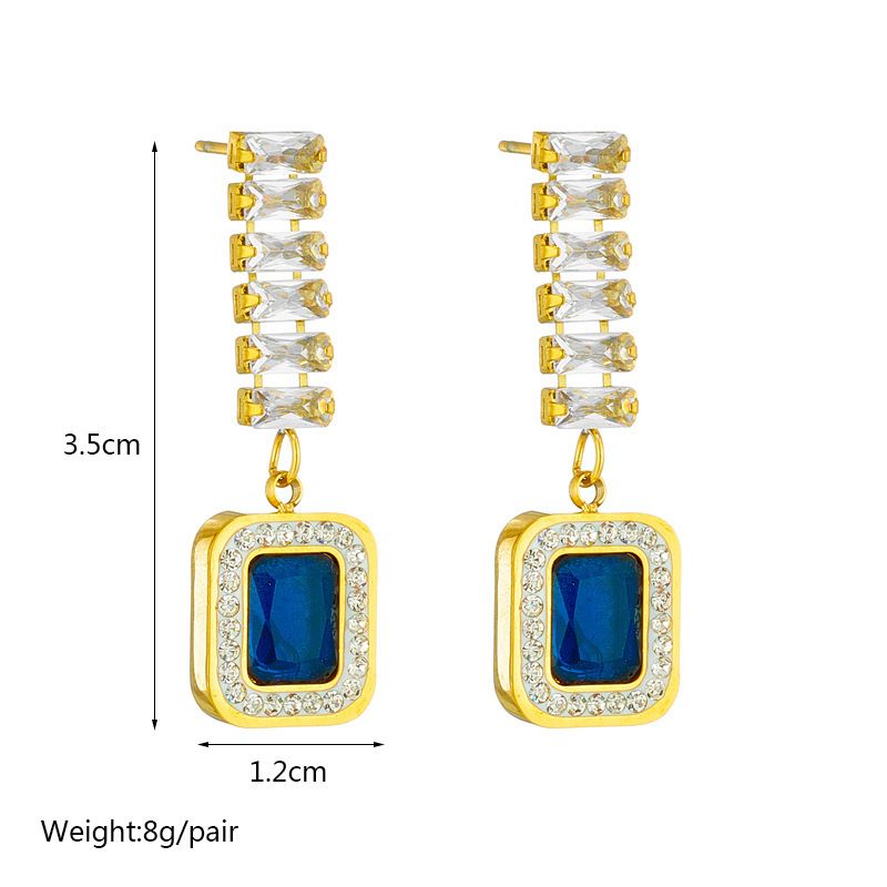 European and American cross-border fashion, light luxury, high-end, versatile, diamond-encrusted square sapphire earrings, pendants, jewelry, studs