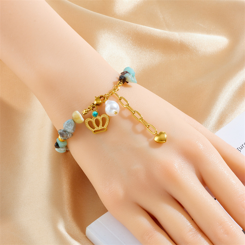 New Chinese Style Colorful Natural Stone Beaded Bracelet, Turquoise Heart Crown, Epoxy Resin Elephant Star Bracelet, Autumn/Winter New Arrival
