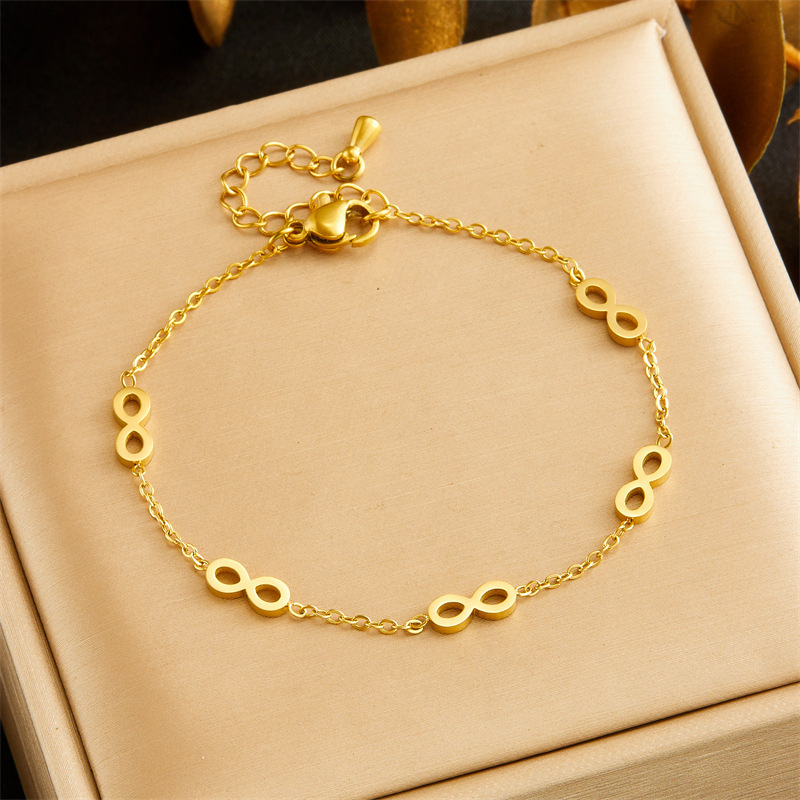 Cross-border fashion Korean style minimalist gold-plated stainless steel chain figure 8 accessory necklace earring bracelet set