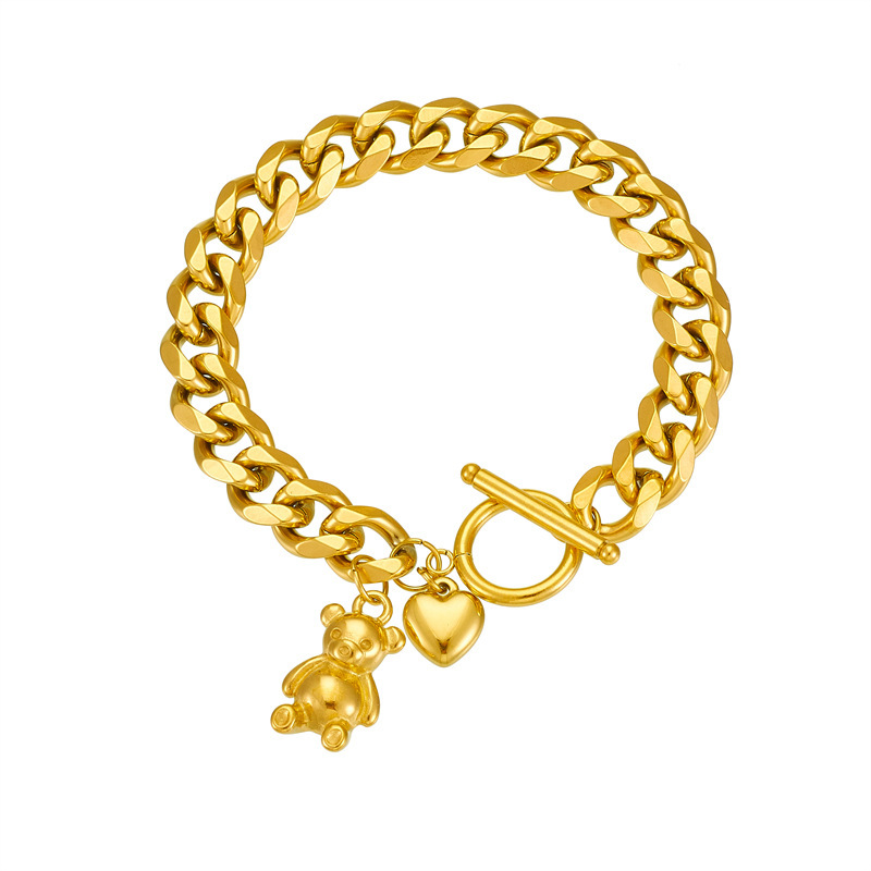 European and American style creative gold-plated stainless steel chain bear heart pendant OT buckle accessory bracelet