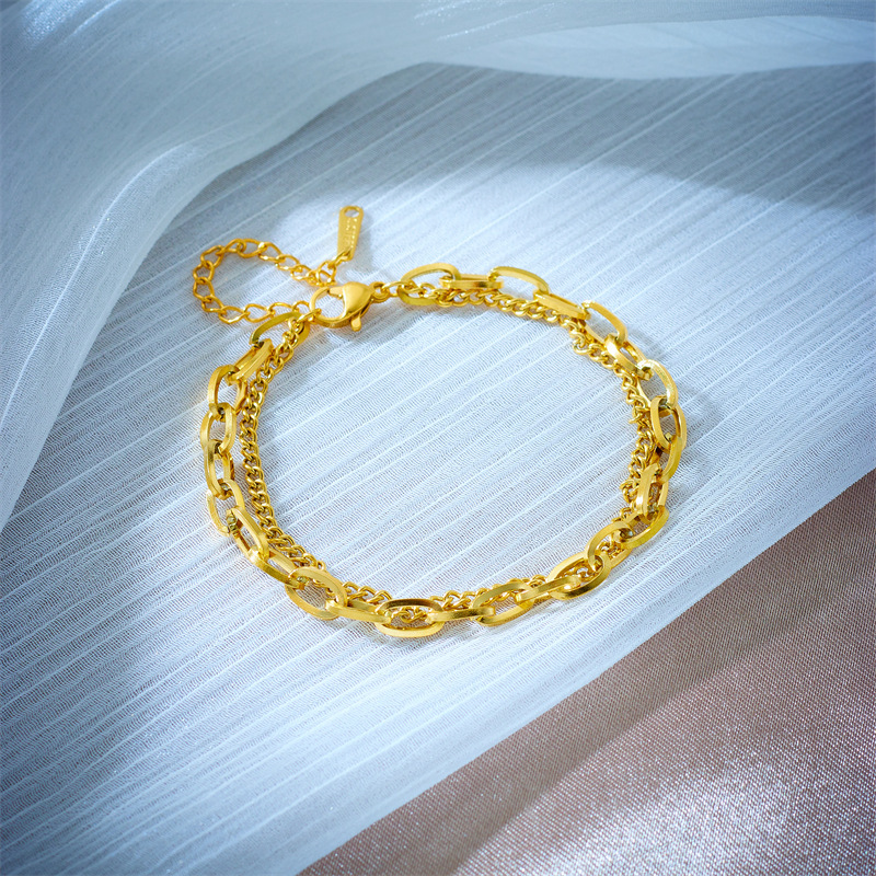 European and American minimalist fashion niche retro titanium steel metal double-layered hip-hop chain accessory bracelet