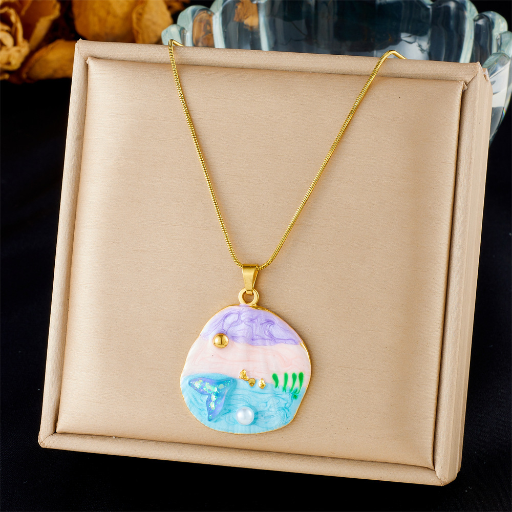 European and American cross-border fashion vacation high-end multi-element marine life pendant seashell starfish sun stainless steel necklace