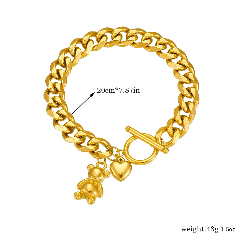 European and American style creative gold-plated stainless steel chain bear heart pendant OT buckle accessory bracelet
