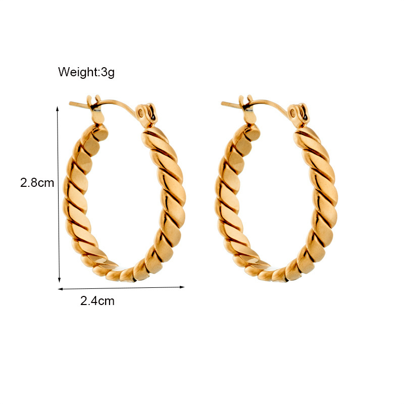 European and American style titanium steel non-fading gold chunky round braided earrings, unique and stylish, versatile ear cuffs and hoop earrings.