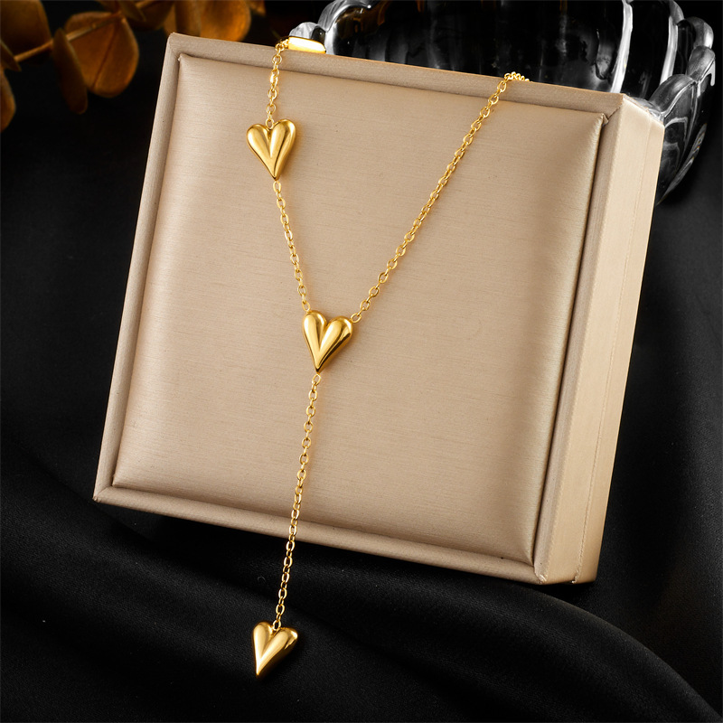 Cross-border fashion gold-plated retro smooth stainless steel chain heart accessory jewelry bracelet necklace set