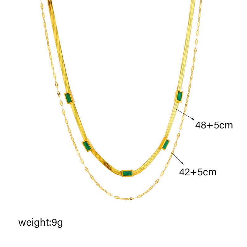 European and American cross-border fashion retro high-end double-layered blade clavicle chain square diamond-encrusted accessory necklace