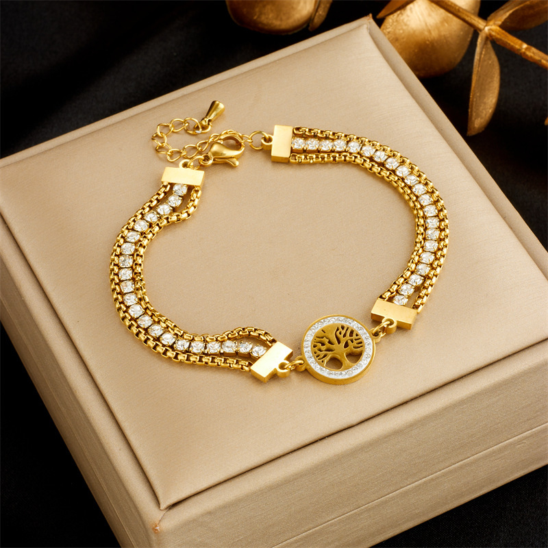 European and American cross-border niche retro gold multi-layer rhinestone chain butterfly tree of life eye accessory bracelet