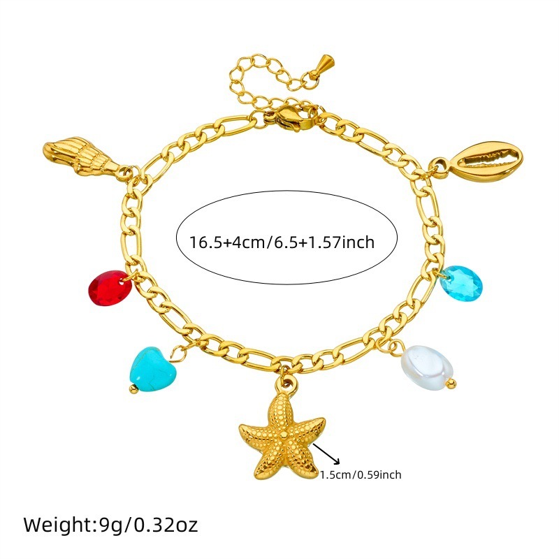 European and American cross-border personalized creative gold-plated turtle, dolphin, and starfish pendant stainless steel chain jewelry bracelet