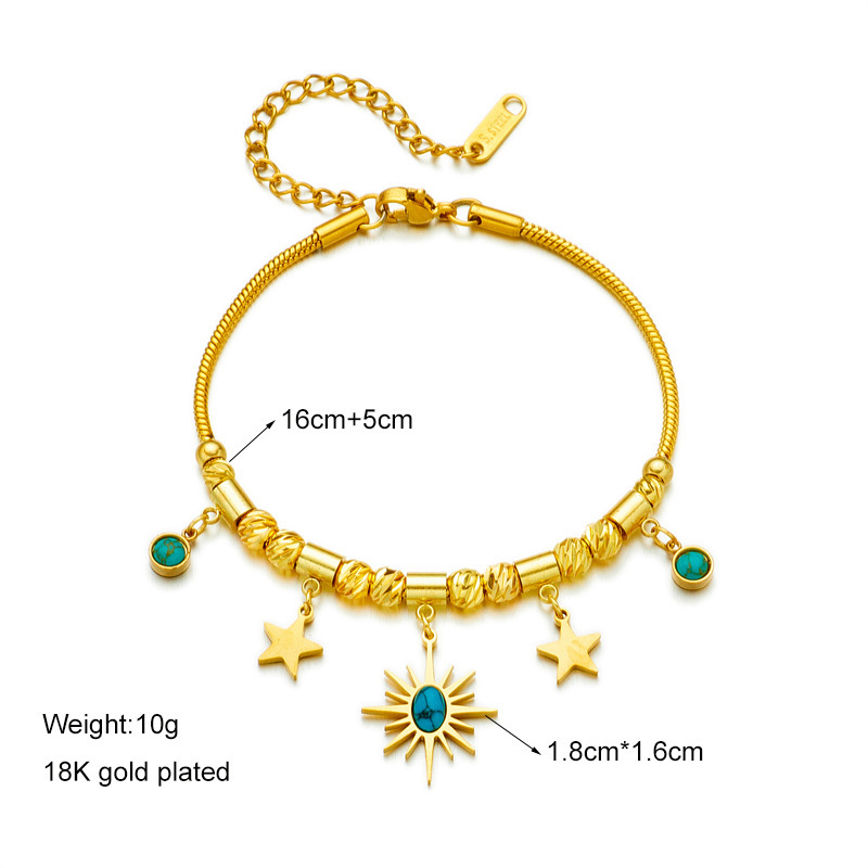 New European and American cross-border style titanium steel non-fading geometric blue turquoise oval sun and star pendant jewelry bracelet