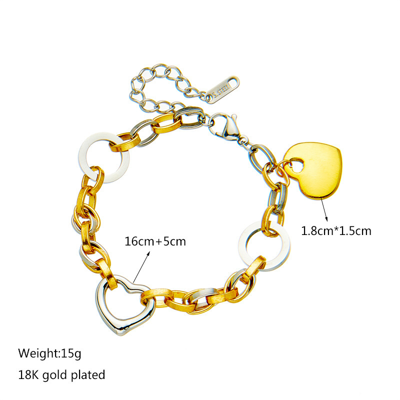 European and American cross-border fashion punk metal stainless steel color-blocked circle heart accessory chain bracelet