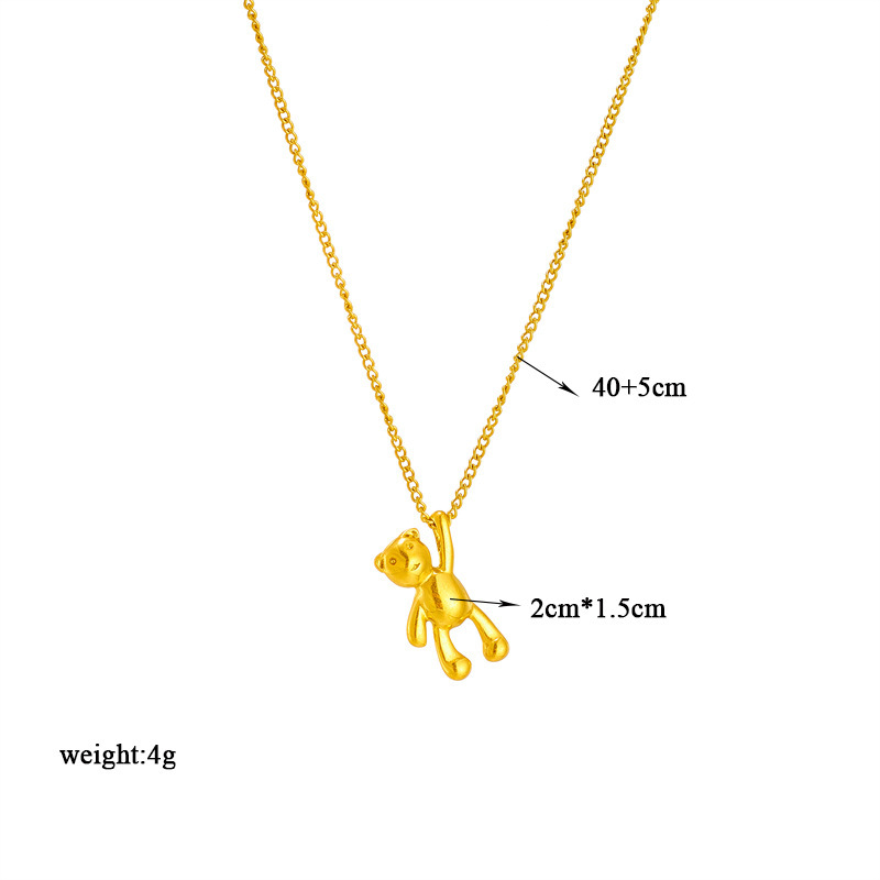 Japanese and Korean style minimalist cute cartoon 3D glossy bear pendant, titanium steel jewelry, metal chain, versatile necklace.