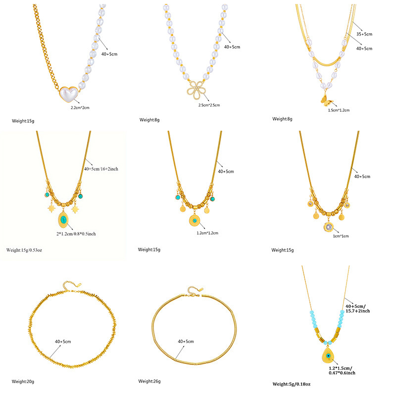 Fashionable, niche, creative design, retro ethnic style, pearl butterfly heart, rhinestone flower, eight-pointed star pendant necklace