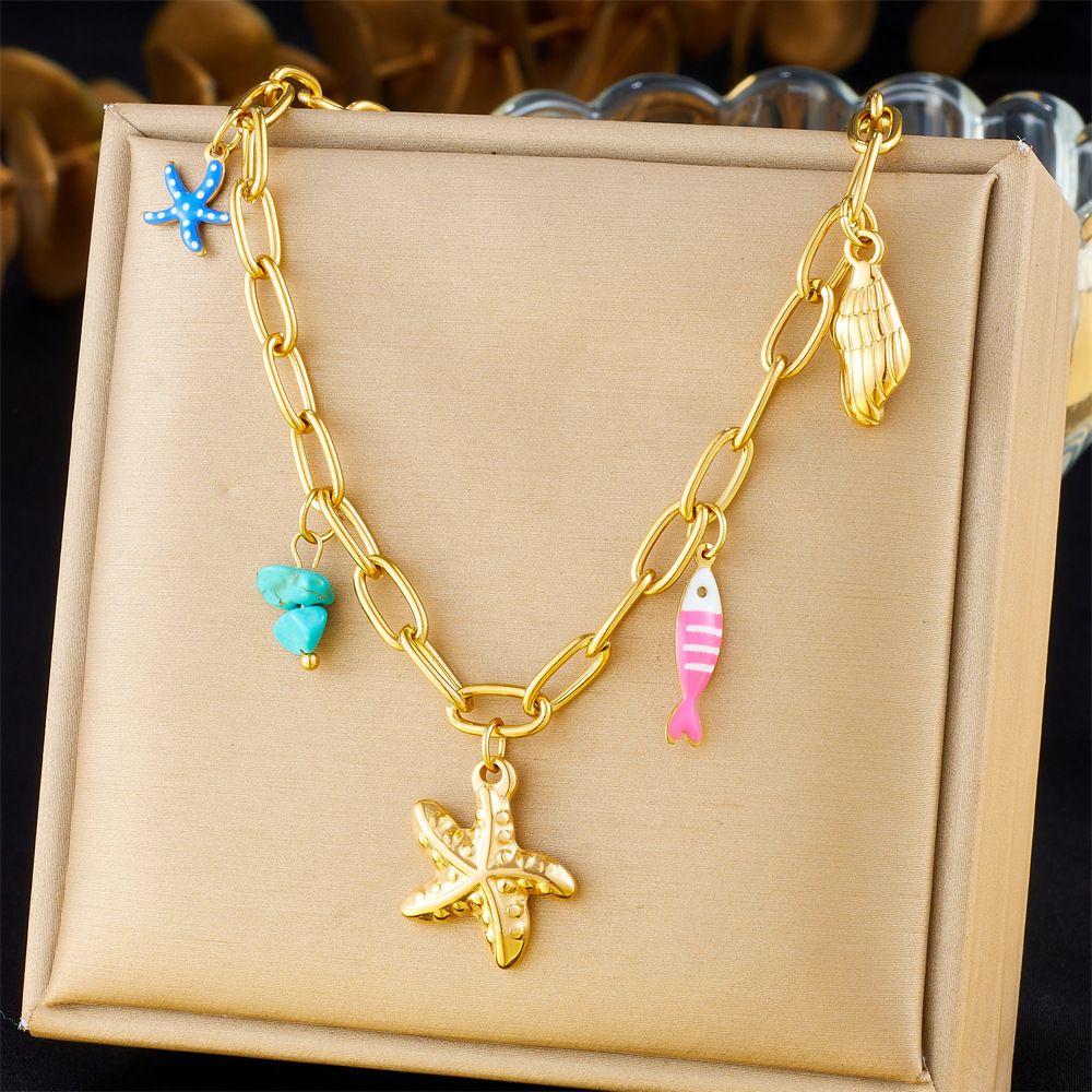 Cross-border popular multi-element accessory pendant stainless steel metal marine life flower dripping moon sun necklace