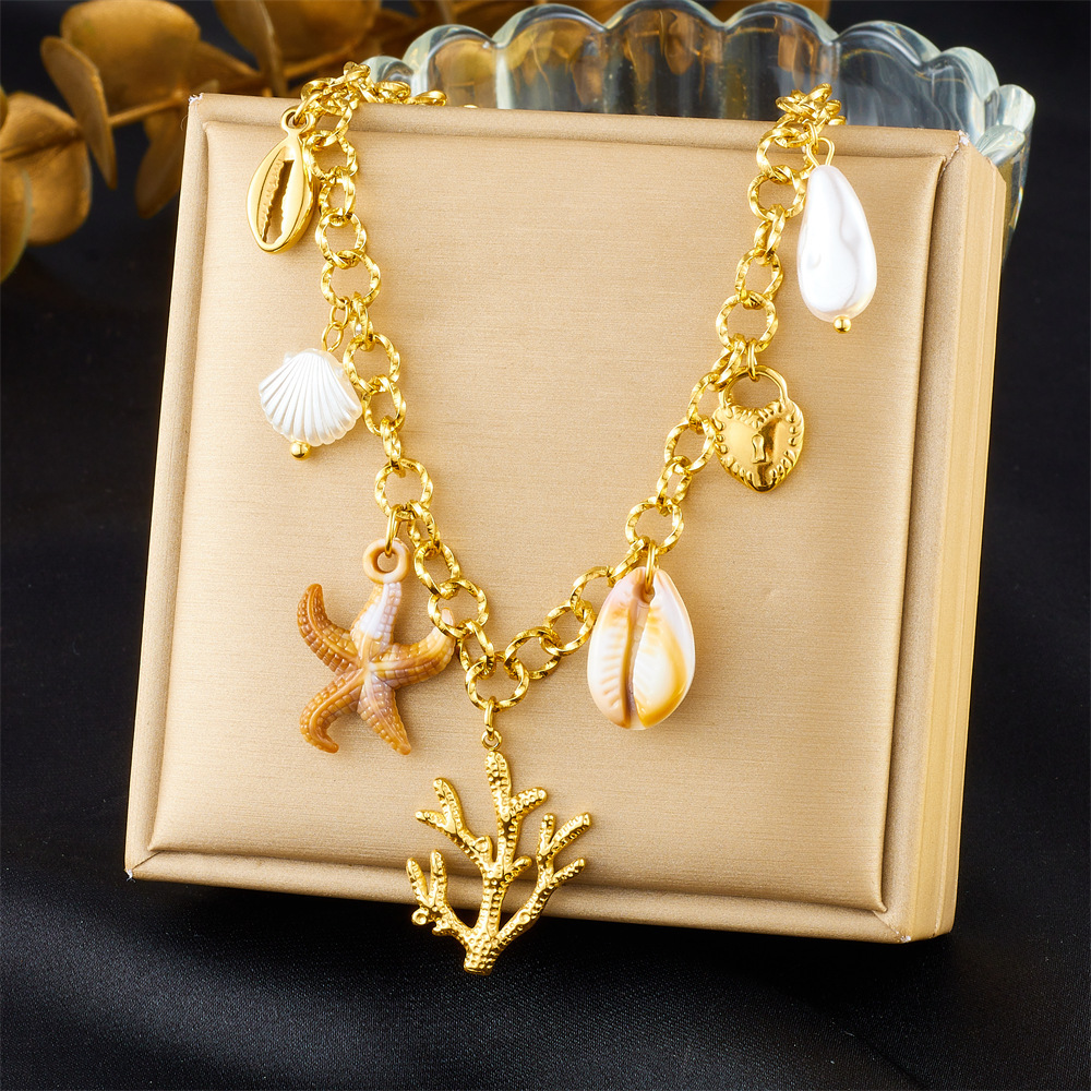 Cross-border popular multi-element accessory pendant stainless steel metal marine life flower dripping moon sun necklace