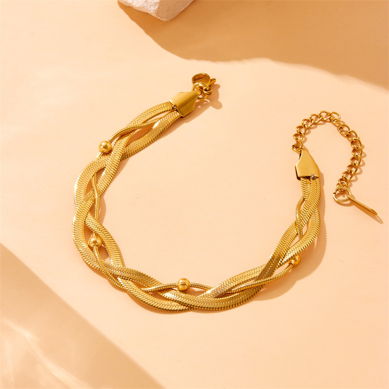 European and American style, unique metal, high-end minimalist three-chain woven cross stainless steel jewelry bracelet