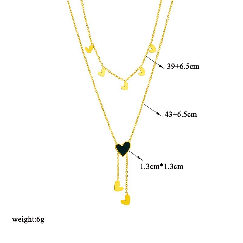 Korean-style minimalist fashion niche design oil-gloss heart tassel irregular double-layer titanium steel necklace