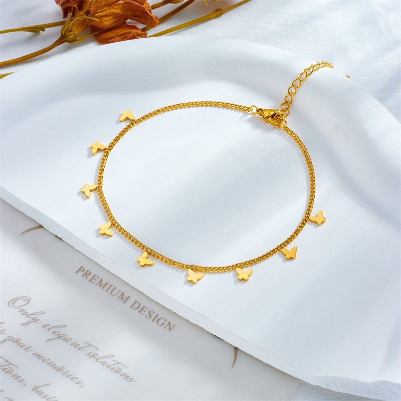 Korean style minimalist gold-plated glossy small butterfly accessory chain stainless steel everyday versatile jewelry anklet