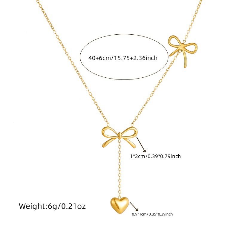 Fashionable, cross-border, niche, minimalist gold-plated stainless steel long tassel chain bow pendant necklace