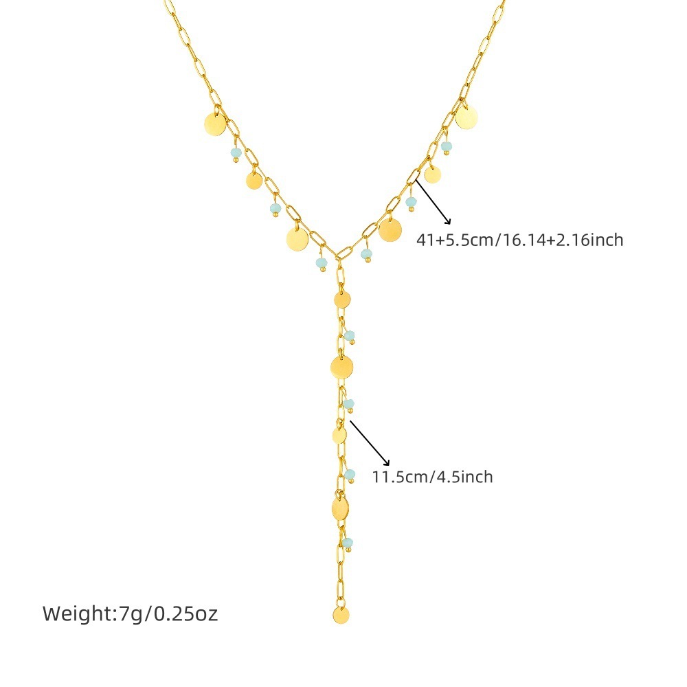 New, unique, versatile, and simple stainless steel necklace with rhinestone-studded heart-shaped accessories and Y-shaped long tassel.