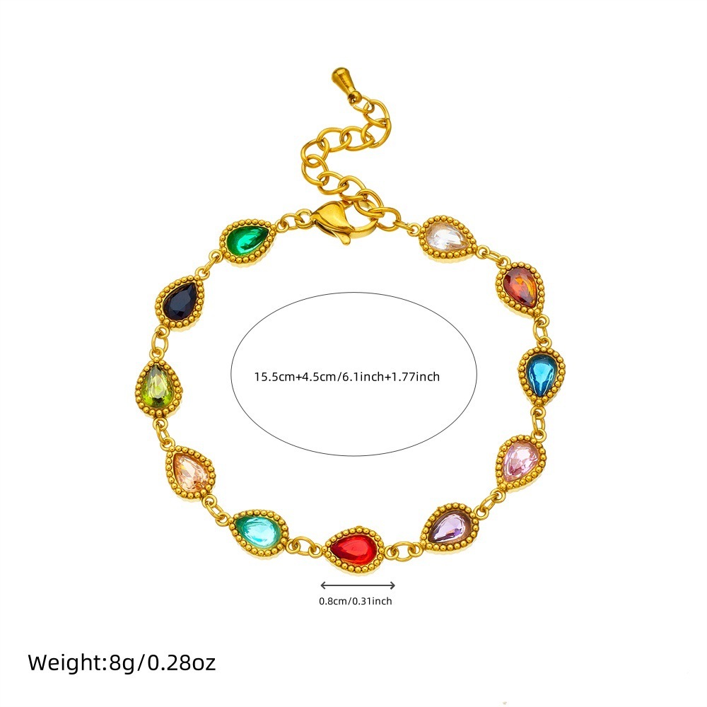 Cross-border fashion micro-painted geometric colored gemstone chain bracelet oval teardrop square women's stainless steel jewelry