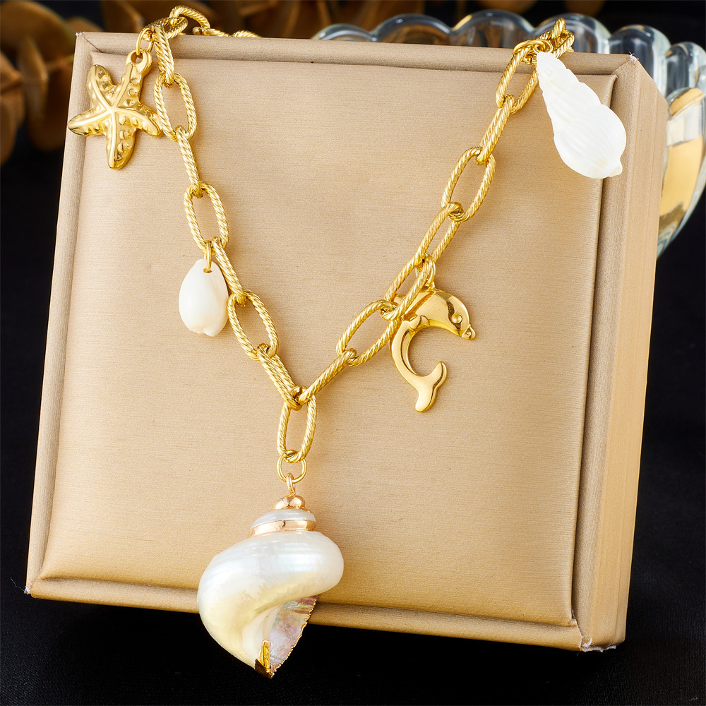 Cross-border popular multi-element accessory pendant stainless steel metal marine life flower dripping moon sun necklace