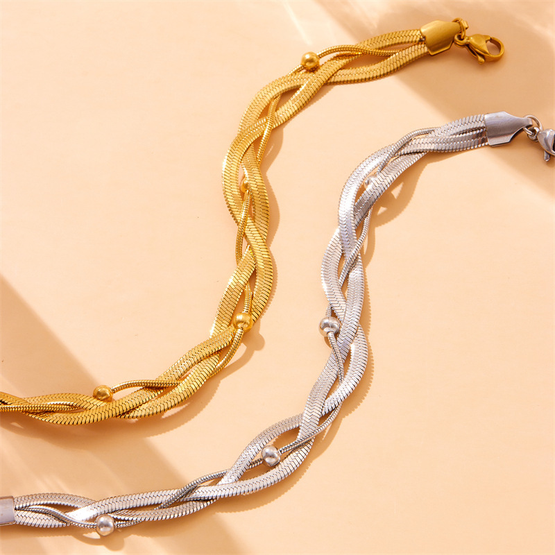 European and American style, unique metal, high-end minimalist three-chain woven cross stainless steel jewelry bracelet