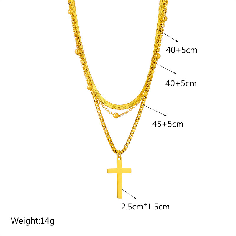 New European and American style minimalist multi-layered cross pendant titanium steel metal hip-hop fashion versatile niche necklace