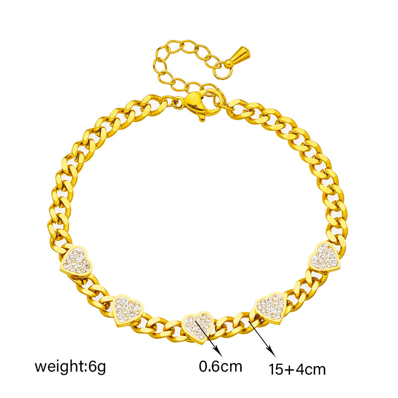 European and American fashion cross-border new white 3D heart chain titanium steel jewelry versatile and elegant high-end bracelet