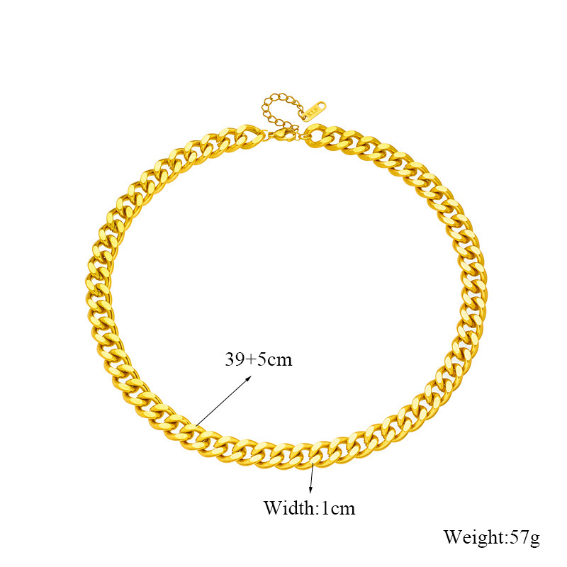 Trendy niche retro metal heavy-duty hip-hop punk style gold-plated necklace and bracelet titanium steel jewelry set