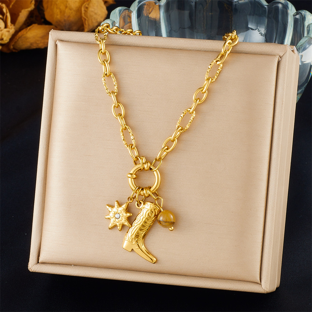 European and American cross-border fashion vacation high-end multi-element marine life pendant seashell starfish sun stainless steel necklace