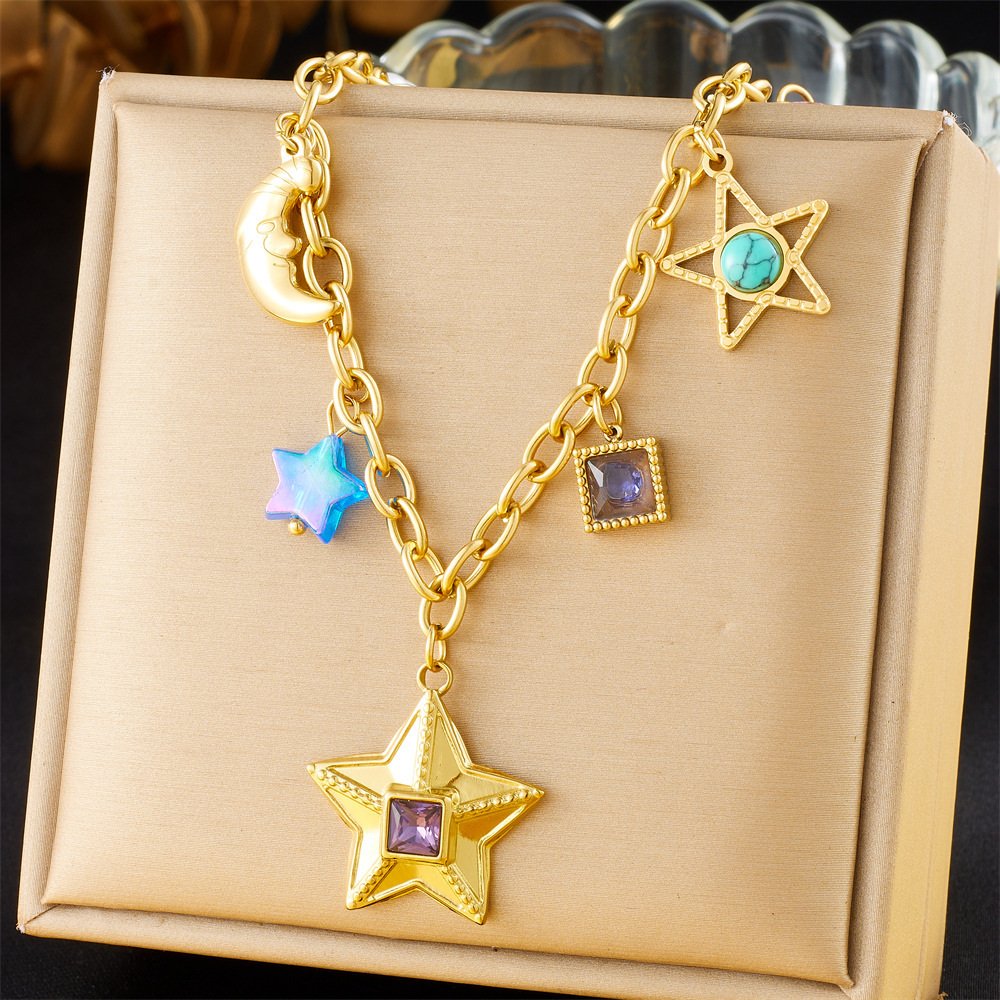 Cross-border popular multi-element accessory pendant stainless steel metal marine life flower dripping moon sun necklace