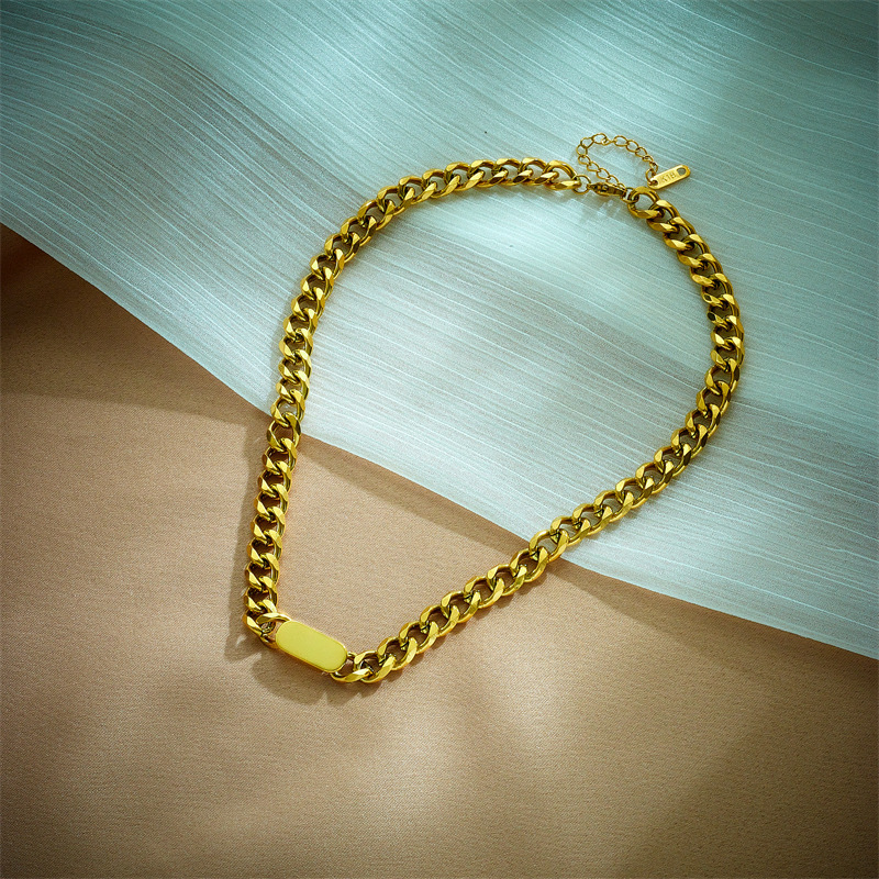 Trendy niche retro metal heavy-duty hip-hop punk style gold-plated necklace and bracelet titanium steel jewelry set