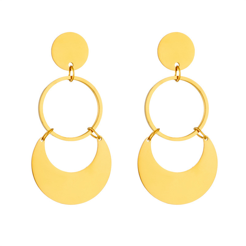 European and American fashion exaggerated geometric circle metal long minimalist stainless steel earrings