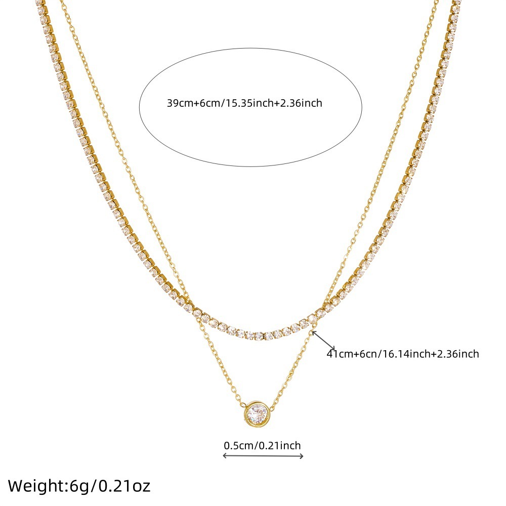 Korean-style fashionable and simple commuter-appropriate round heart-shaped pendant accessory double-layer stainless steel full diamond necklace